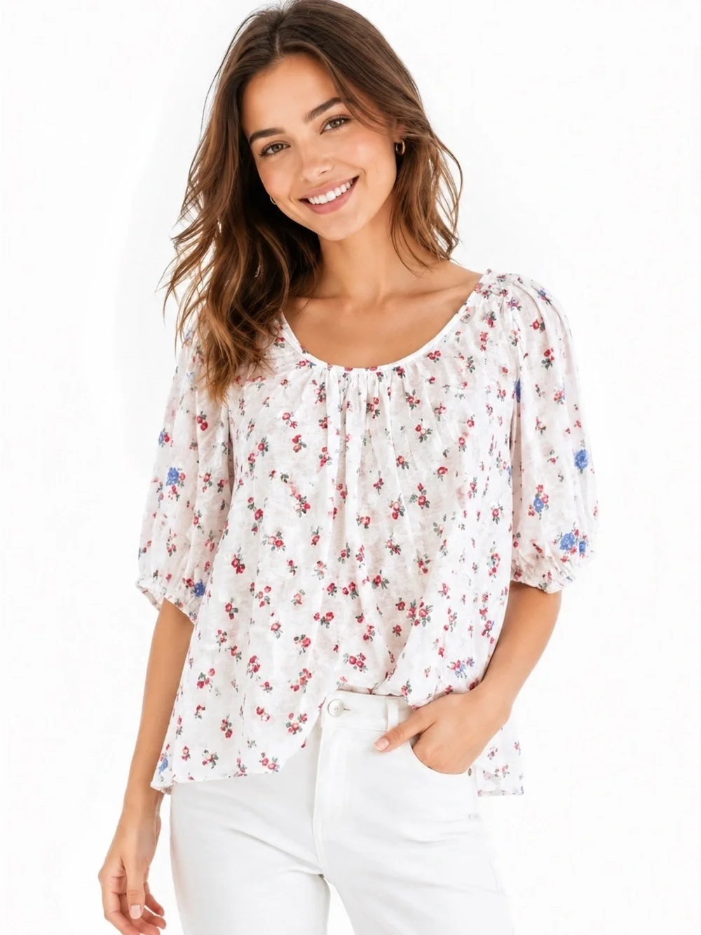 Free People Chloe Floral Tie Back Peplum Top L White OB1960043 NWT